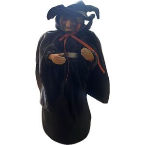 Vintage Halloween Decoration Porcelain Witch with Silk Cape READ